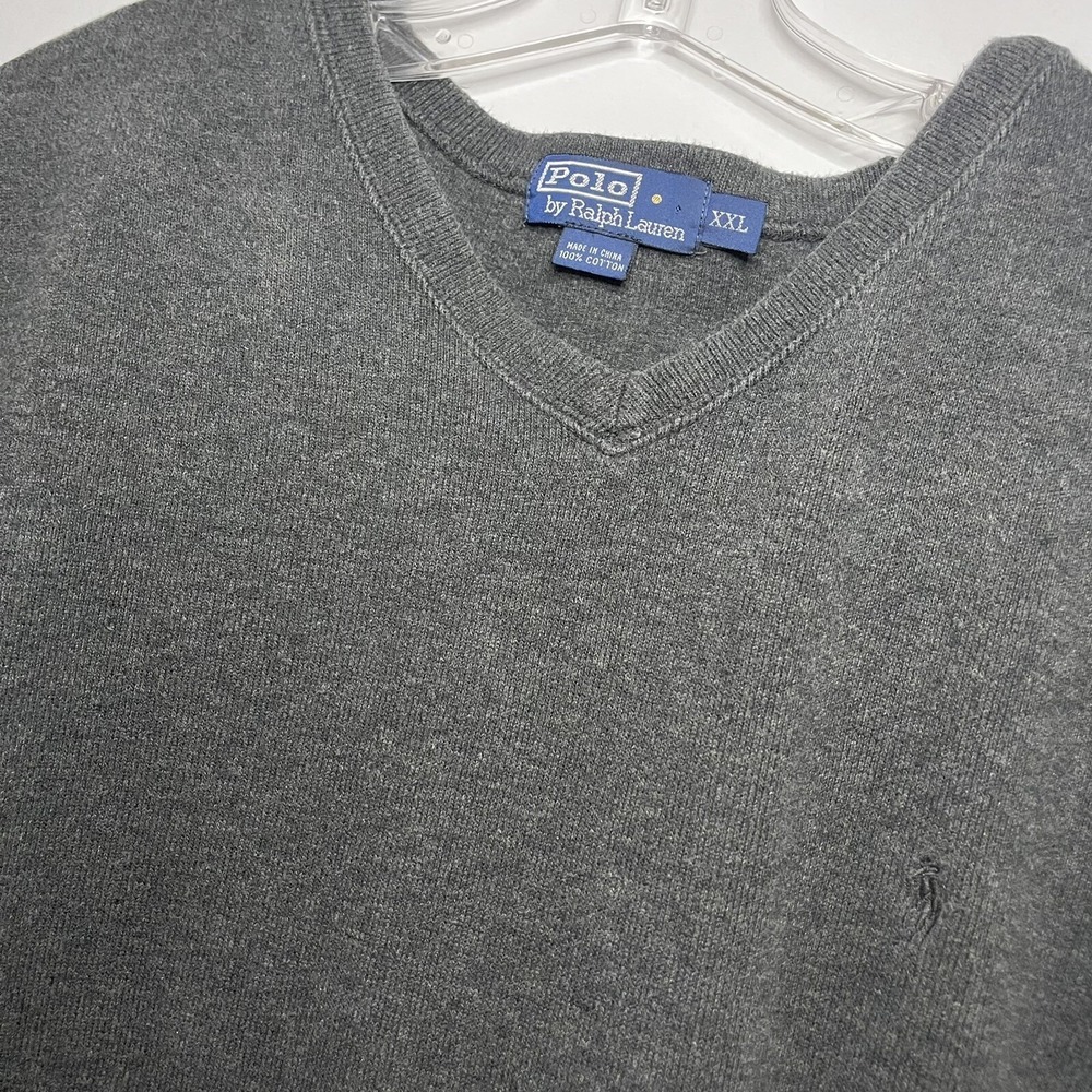 Polo Ralph Lauren Men's XXL 2XL Sweater Grey Gray Cotton V Neck Pullover Sweater